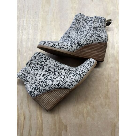 Tom’s Wood Wedge Bootie Suede Dot Pull On 7.5 M - Picture 1 of 6